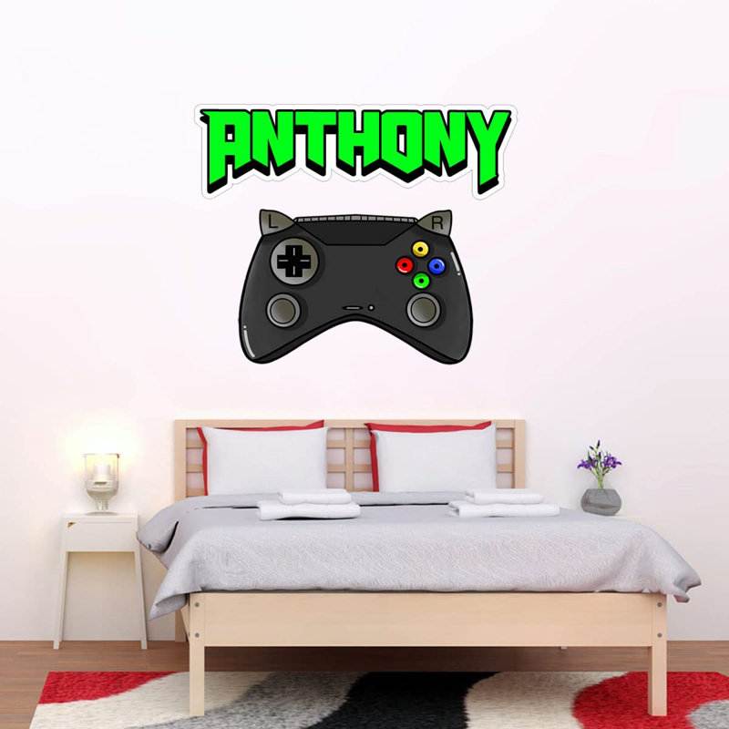 Adhésif décoratif nom et jeu vidéo, H 13 po x l 15,5 po, Vert
