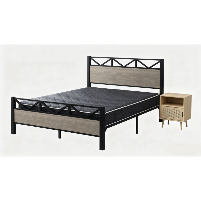 22.83'' H Oak Rattan Nightstand With Open Shelf & Door, Solid Wood Legs, Accent Bedside End Table For Bedroom, Dorm And Small Spaces