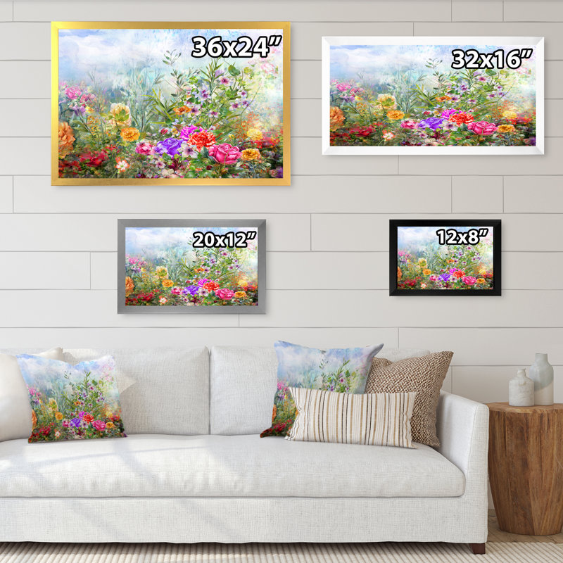 «Multicolor Spring Flowers Impression IV», reproduction sur toile flottante, Cadre noir, H 8 po x l 12 po x P 1 po