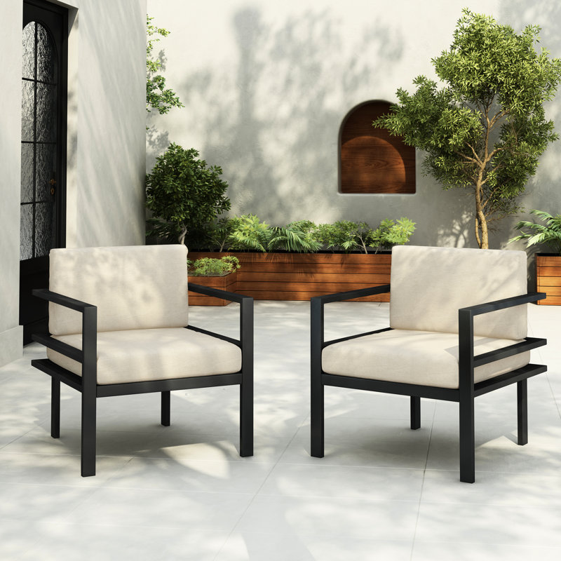 Sièges de patio de 27,7 po, structure en aluminium, coussins, chaise au design épuré pour une utilisation à l'extérieur, construction, coussin, espaces élégants