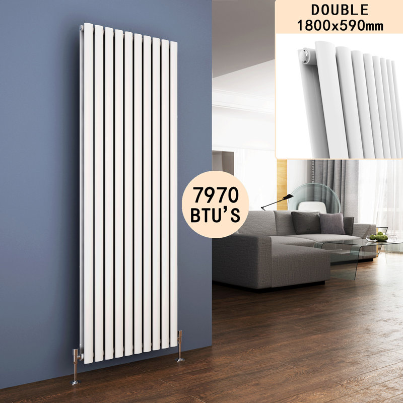 Liberty Vertical Oval Panel Radiator, White, 180cm H x 59cm W x 8.2cm D