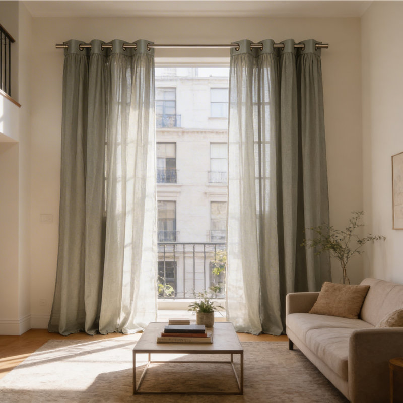 Rideaux semi-transparents avec œillets , Lichen, L 52 po x L 96 po
