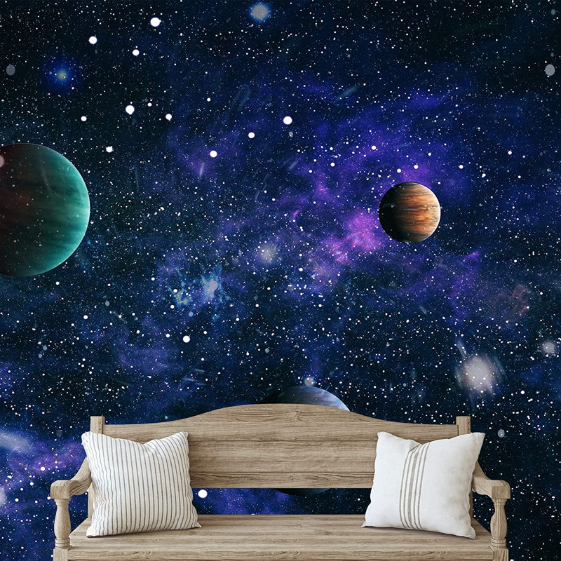 Planet In Outer Space Galaxy Border, Blue, 100" L x 144" W