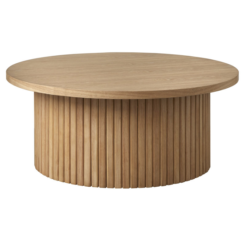 Table basse à profil bas cannelé Nechama, Chêne, H 13 po x l 31,5 po x P 31,5 po