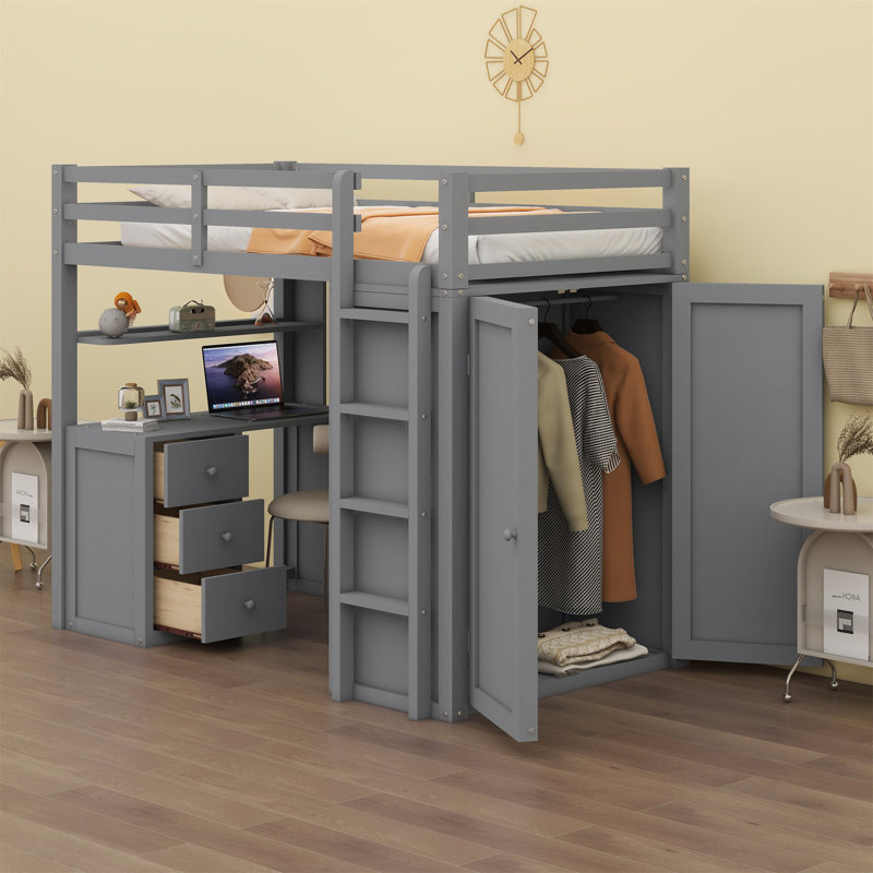 Jarrison Kids Twin Loft Bed with Drawers, Gray