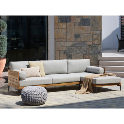 Azurdee 254 cm W L-Shaped Acacia Solid Wood Patio Sofa with Cushions