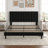 Queen Size Bed Frame, Velvet Upholstered Platform Bed with Vertical Channel Tufted Headboard,  Mattress Foundation with Strong Wood Slat, No Box Spring Needed, Height Adjustable Headboard, Black-1557283954-1557283967
