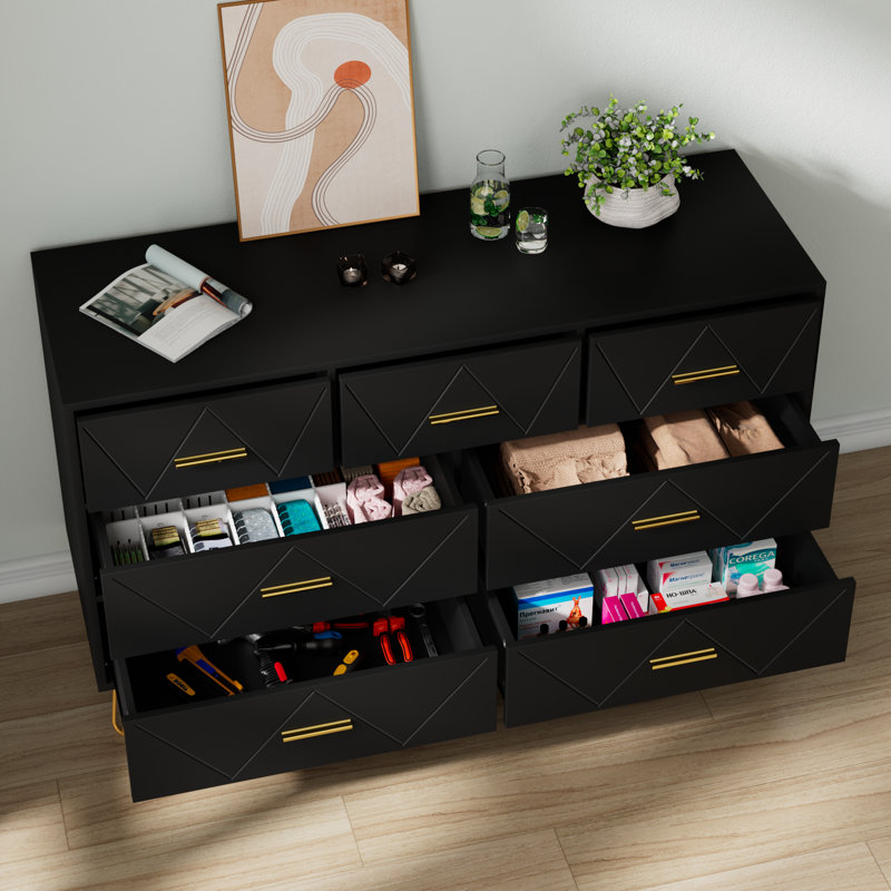Belper 47.25'' W 7 Drawer Dressers,Bedroom Dresser with Storage Cabinet, Black
