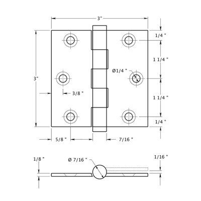 Charnière de porte carrée en chrome poli 3 po x 3 po