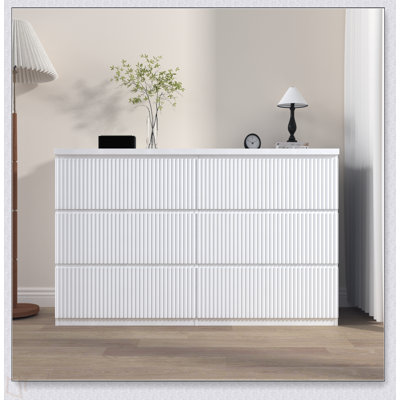 Commode moderne à 6 tiroirs, façades à panneau ondulé, armoire de rangement, commode polyvalente pour chambre à coucher, salon - solution de rangement élégante et spacieuse