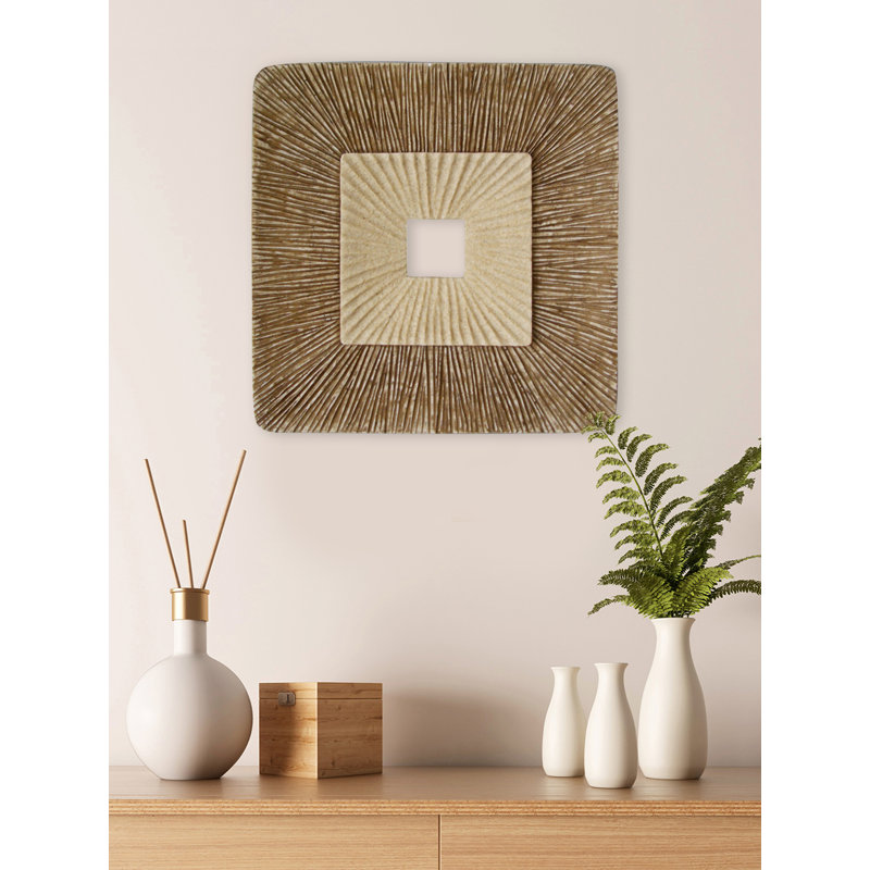 Square Wall Décor, 14" H x 14" W x 2" D, Brown and Gray