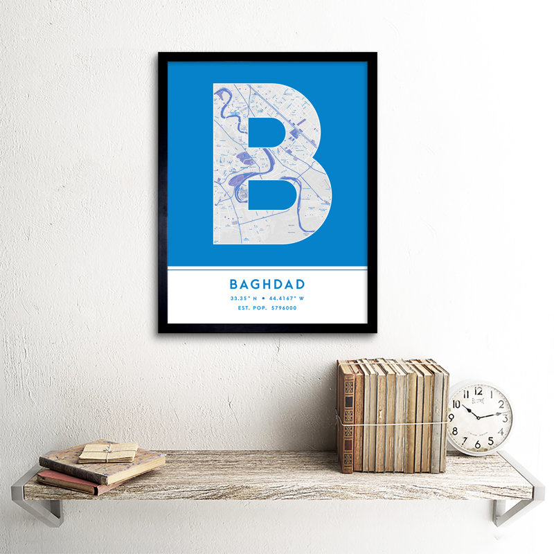 Baghdad City Map Baghdad Blue - Single Picture Frame Typography