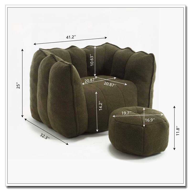Fauteuil à billes avec repose-pieds en chenille, Vert olive