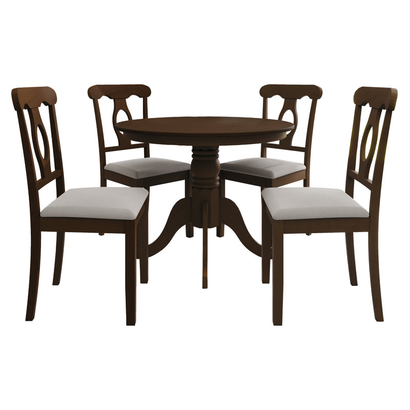 Rashika 4 - Person Pedestal Dining Set, Brown, Brown/Beige
