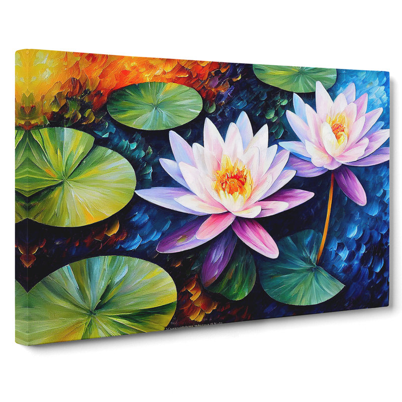 Painted Water Lily Flowers Vol.2 Abstract - Wrapped Canvas Painting, 35cm H x 50cm W x 3cm D