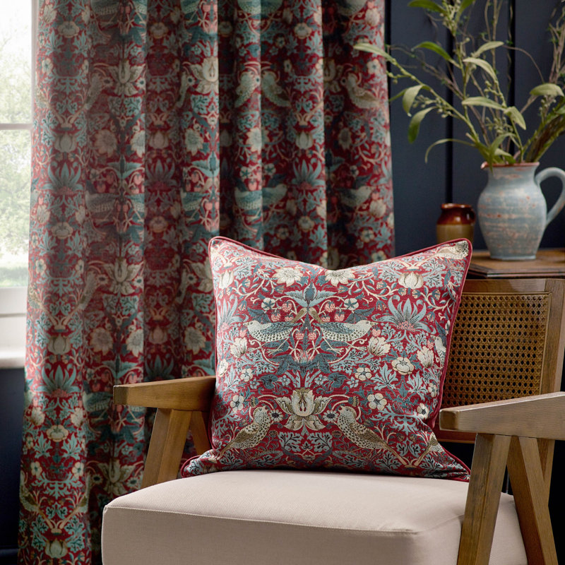 Strawberry Thief Down Blend Floral Square Cushion, Red