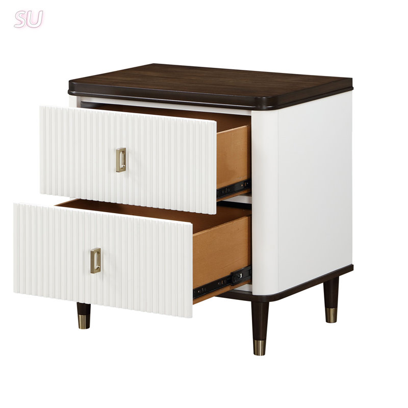 Table de chevet 2 tiroirs de conception moderne avec port USB, fabrication en bois durable pour un rangement et un chargement efficaces dans la chambre à coucher