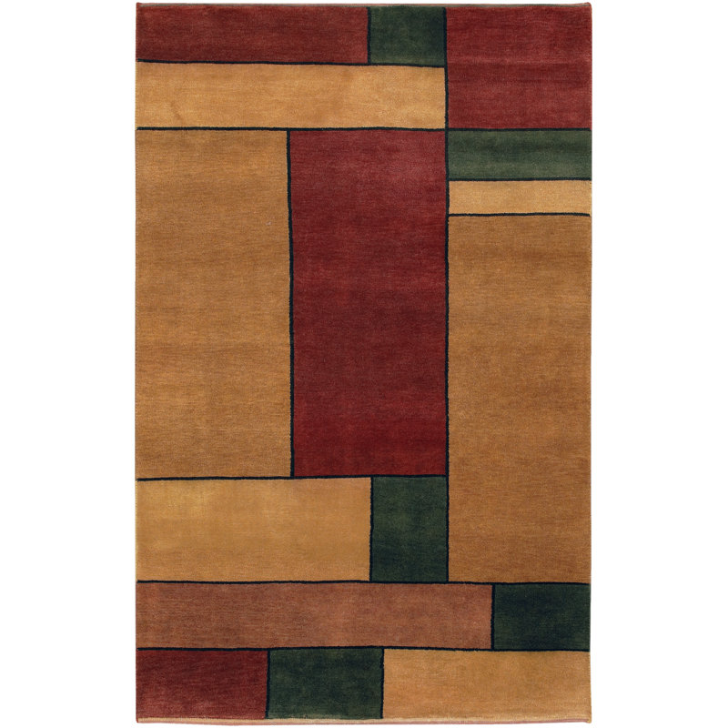 Tapis vert / brun / rouge en laine noué à la main Marisia, Rectangle 2 pi x 3 pi