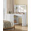 Dressing Table with LED Lighting, Corner Vanity Desk with Large Mirror, 5 Drawers, 7 Open Shelves, Bedroom