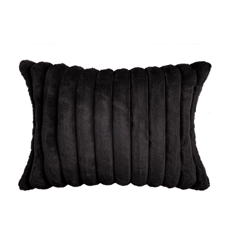Housse et insert de coussin rectangulaire en fausse fourrure, Noir