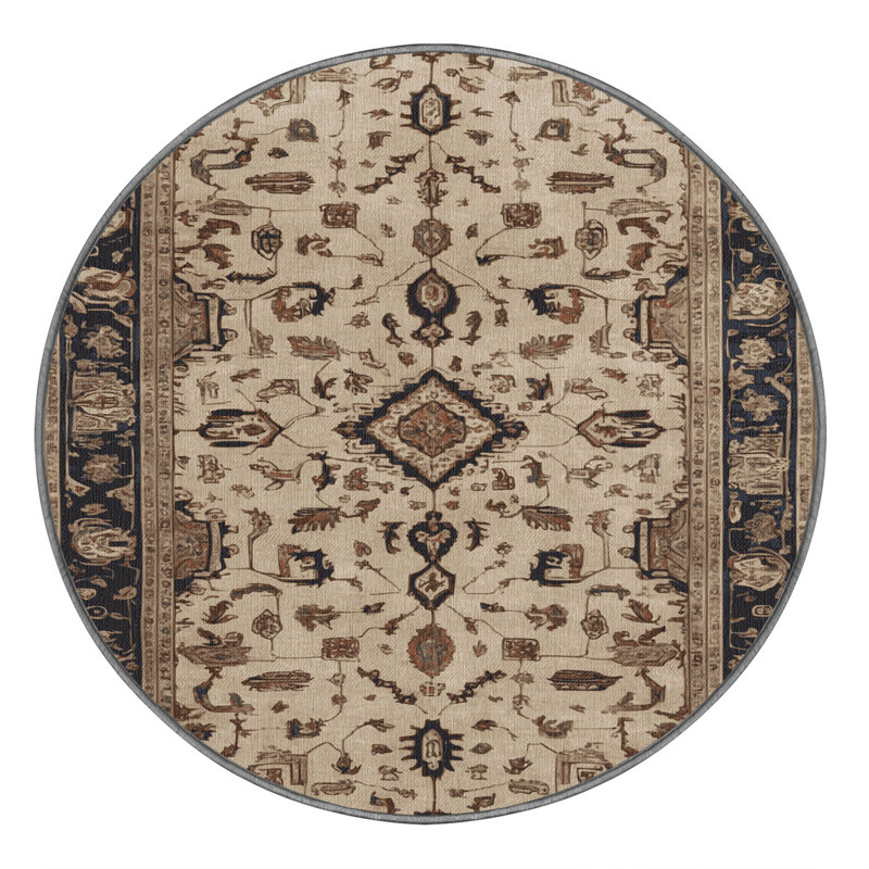 Machine Washable Persian Gray Area Rug, Round 5'