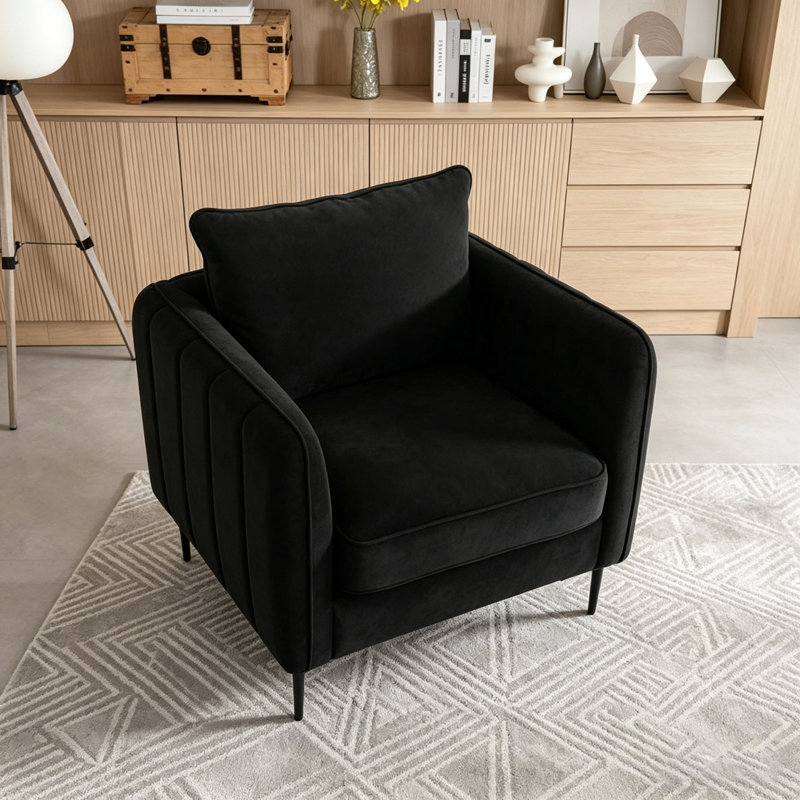 Fauteuil d'appoint simple en velours Accent Chair, Velours noir