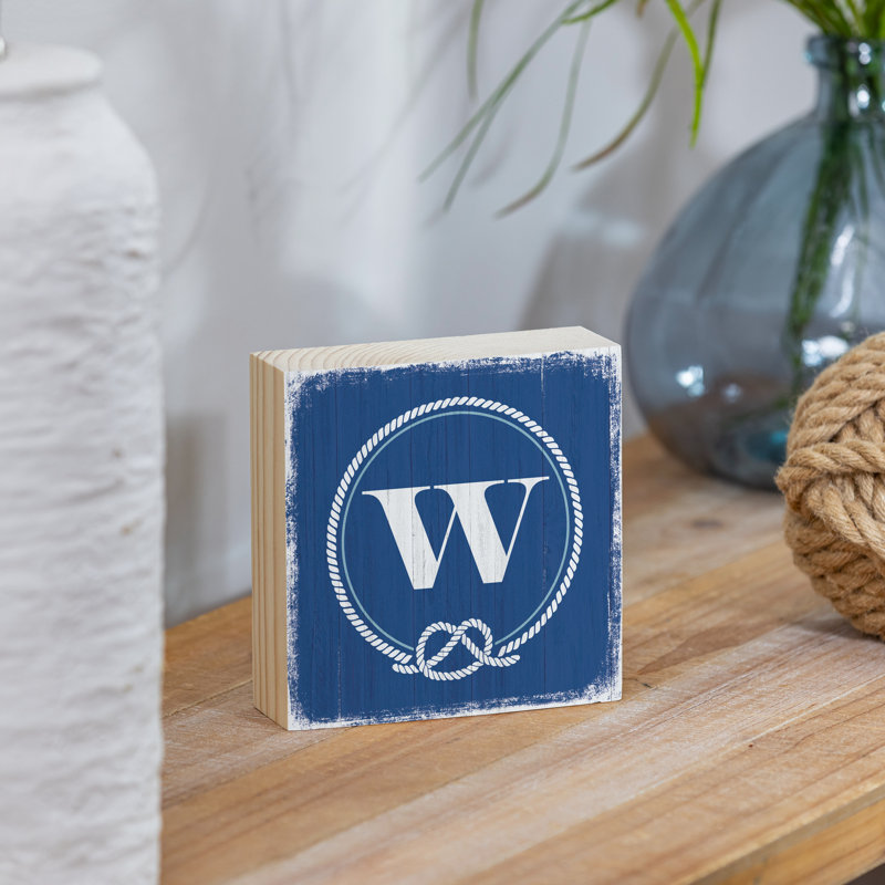 Coastal Wooden Plock Monogram Nautical 6" W