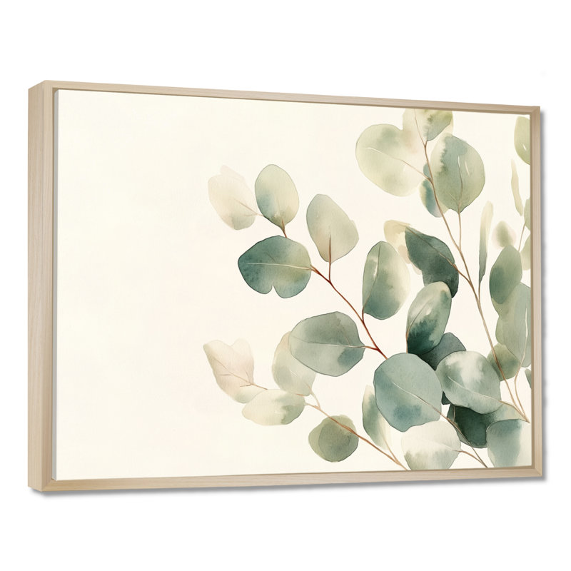 «Blush Eucalyptus Glow II - Green Greenery», reproduction d'art, H 34 po x l 44 po, Cadre naturel flottant