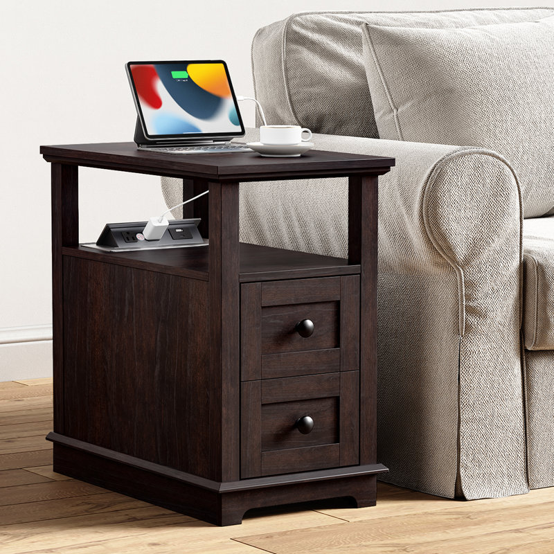 Ayame 2 - Drawer End Table With Storage and Fast Charging Station, Dark Brown