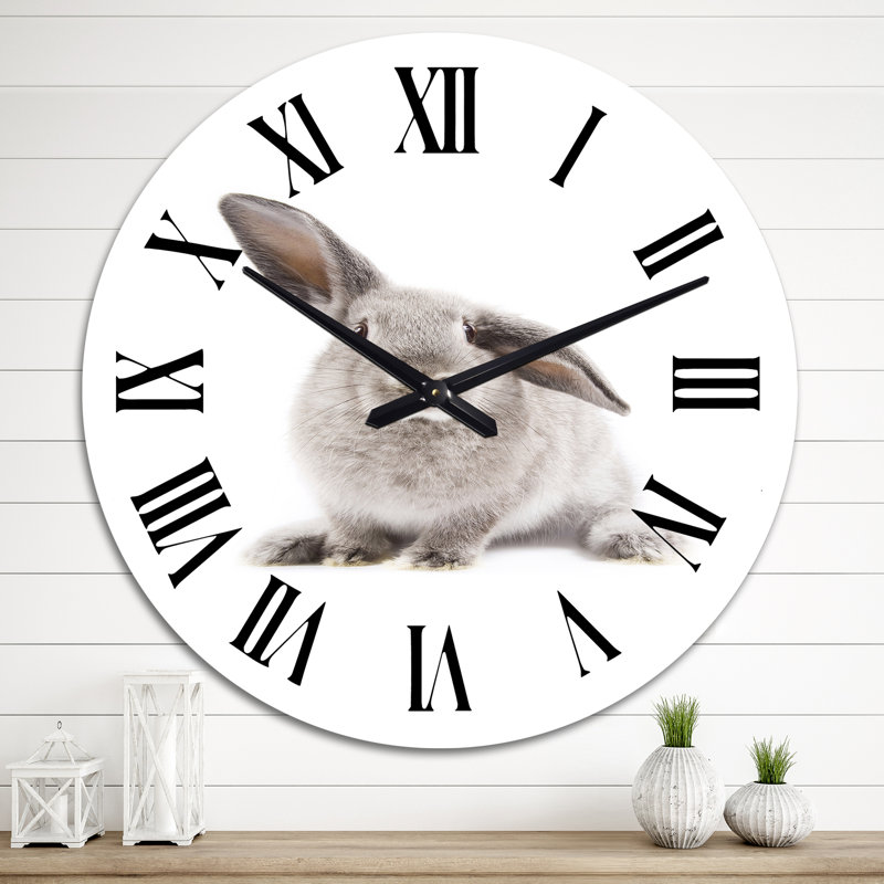 Portrait d'un lapin sur blanc II - Horloge murale traditionnelle, Surdimensionné
