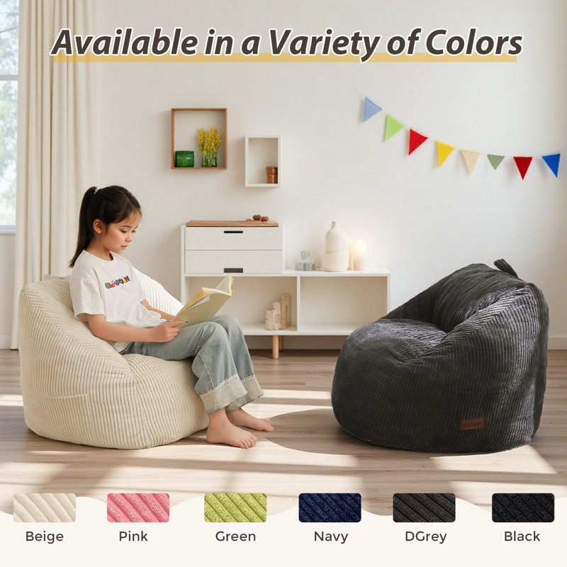 Corduroy Kids Bean Bag Chair, Dark Gray Corduroy