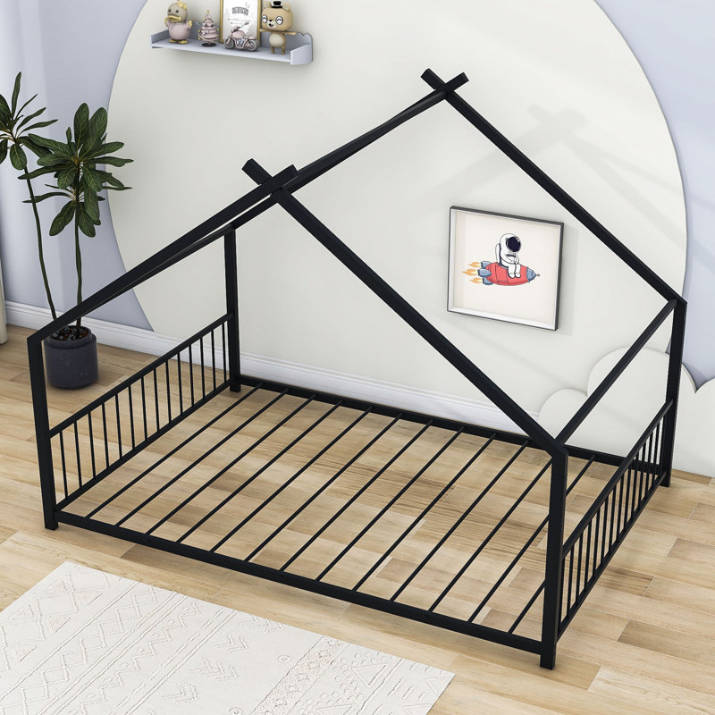 Alaye Metal Platform Bed with Headboard, Full, Black