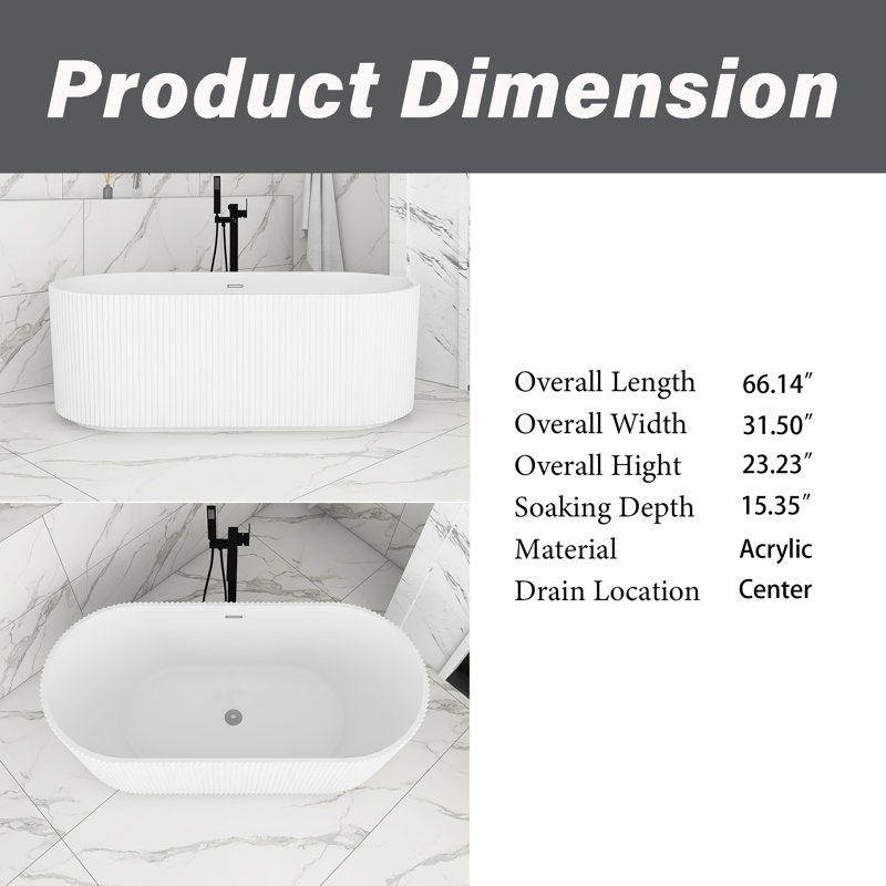 66'' Acrylic Freestanding Soaking Bathtub