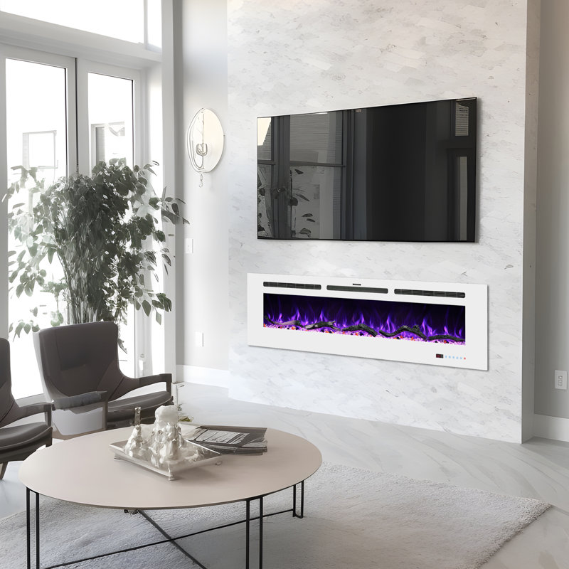 Foyer électrique mural encastré Berni, H 17,7 po x l 80 po x P 5,5 po, Noir
