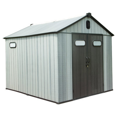 Resin Outdoor Storage Shed With Lockable Door, Waterproof Outside Sheds With Windows & Vents, Heavy-Duty Plastic Tool Storage Shed For Patio Furniture