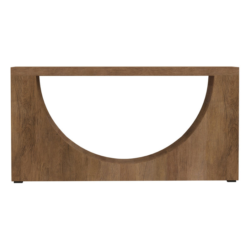 Okai Sofa Table, Industrial Arch Cutout, Rectangular Brown Solid Mango Wood