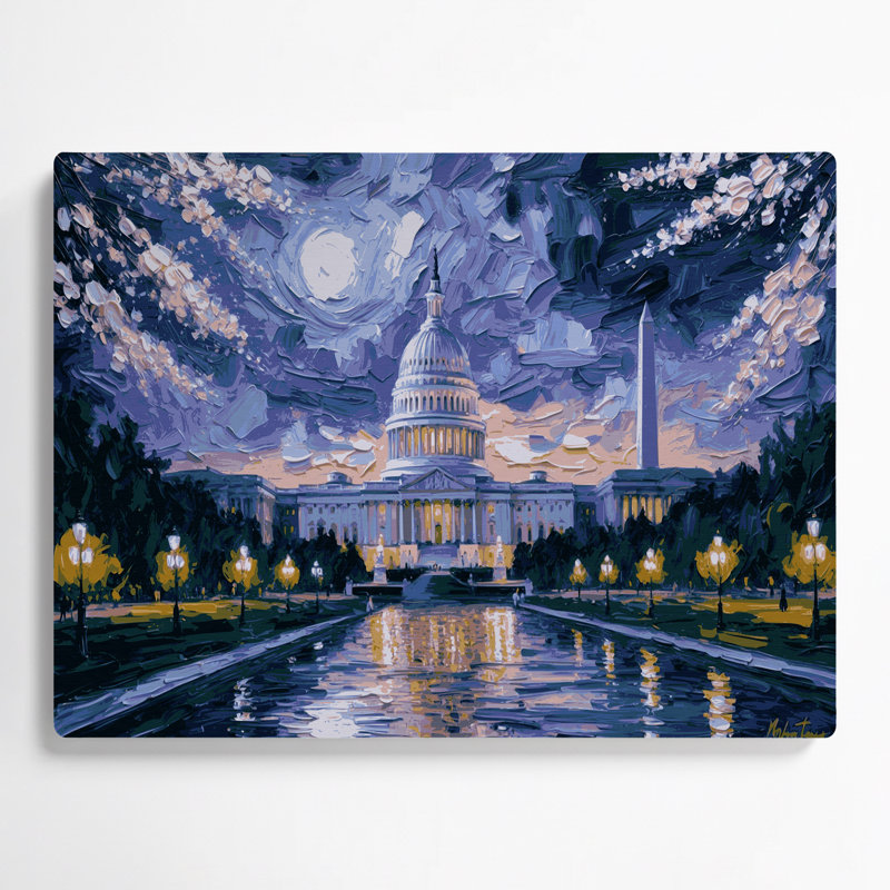 Art mural en métal avec cités, "Washington", H 11 po x l 14 po