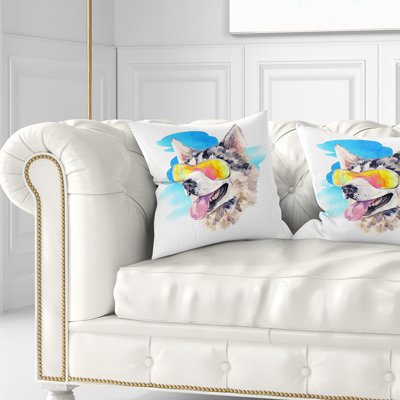 Husky sibérien avec lunettes de soleil - Coussin décoratif imprimé animal
