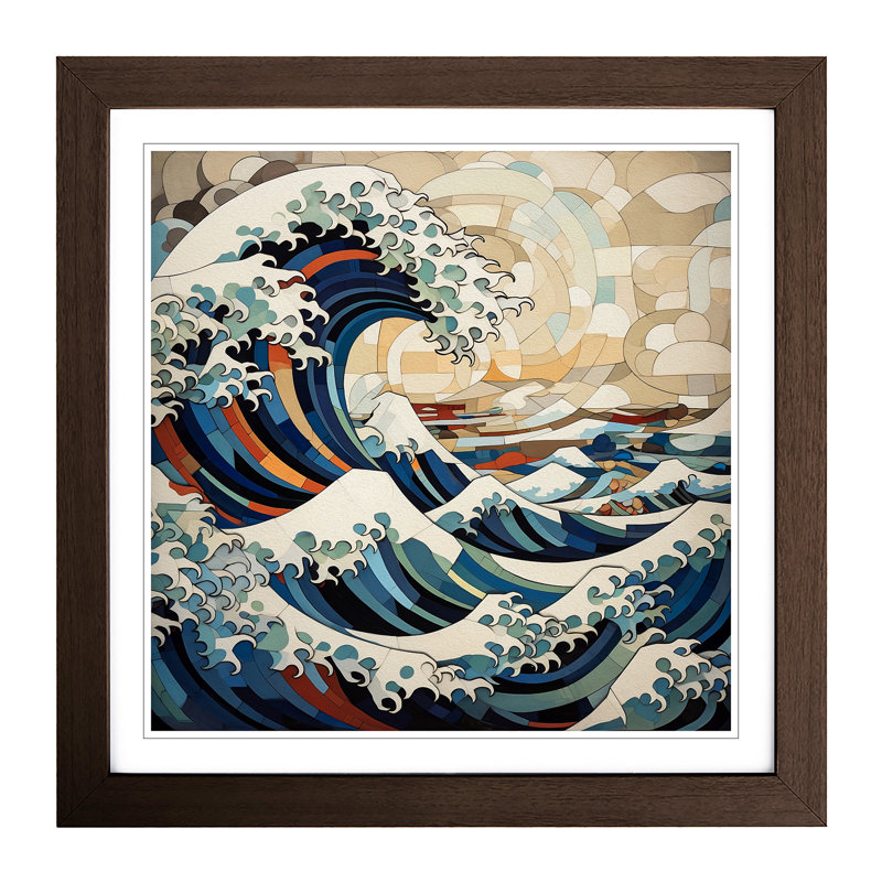 Japanese Wave Cubism - Framed Print, Walnut