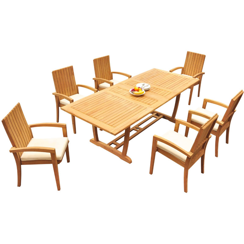 Ensemble de salle à manger rectangulaire en teck pour 6 personnes Werner, H 30,5 po x L 117 po x l 42,5 po, 6