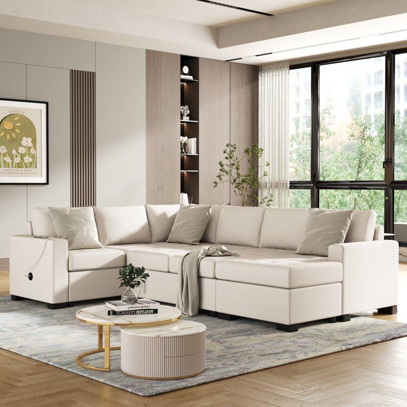 Canapé modulaire 4 pièces Dellarae, Mélange de polyester beige