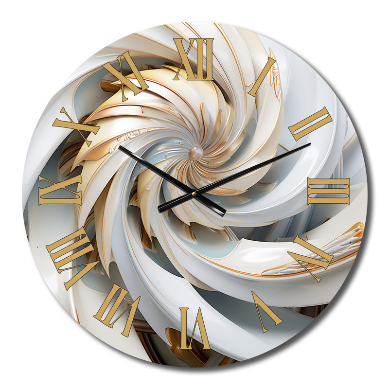 Whirling While Glam Fractals In Gold And White Metal Wall Clock, Small