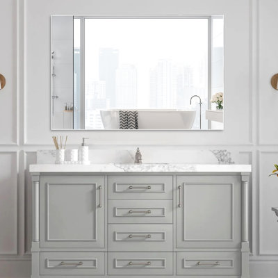 48''X32'' White Frame Living Room Mirror, -Proof, Easy To Install For Bedroom, Bathroom, Various Mounting Options Available, Horizontal Or Vertical 48"X32" Modern Bathroom Wall Mirror With Aluminum