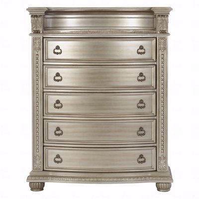 Commode de rangement de luxe à finition argentée 1 pièce avec 5 tiroirs en marbre véritable