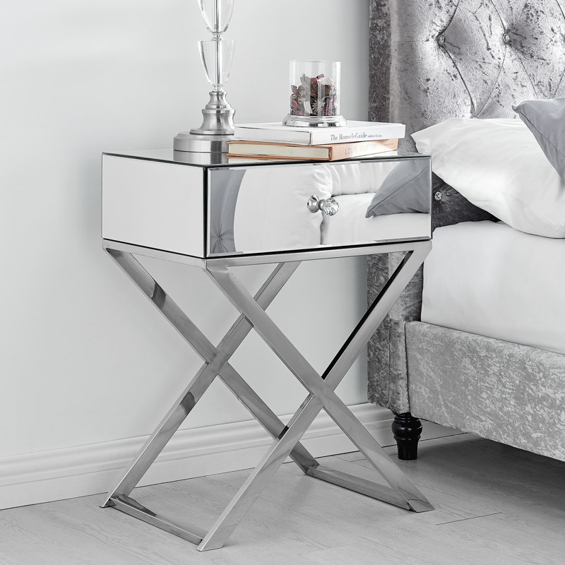 Hausman Elegant Mirrored 1 Drawer Bedside Table