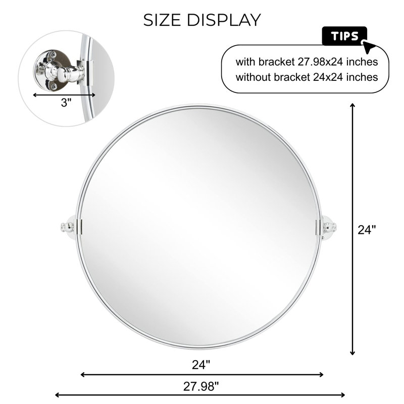 Miroir de salle de bain mural Luecinda, Chrome, 24 po x 24 po