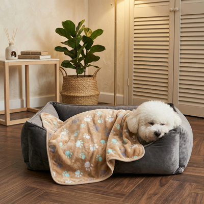 Blanket Suitable for Large Breed Dogs. Enhanced 3-Pack of Dog and Cat Flannel Blankets. Machine Washable. Gentle Pet Mat Throw Cover. Ideal for Kennels, Crates, and Beds. Features a Charming Paw Pattern. Colors: Grey, Brown, White. Dimensions: 31" x 41".