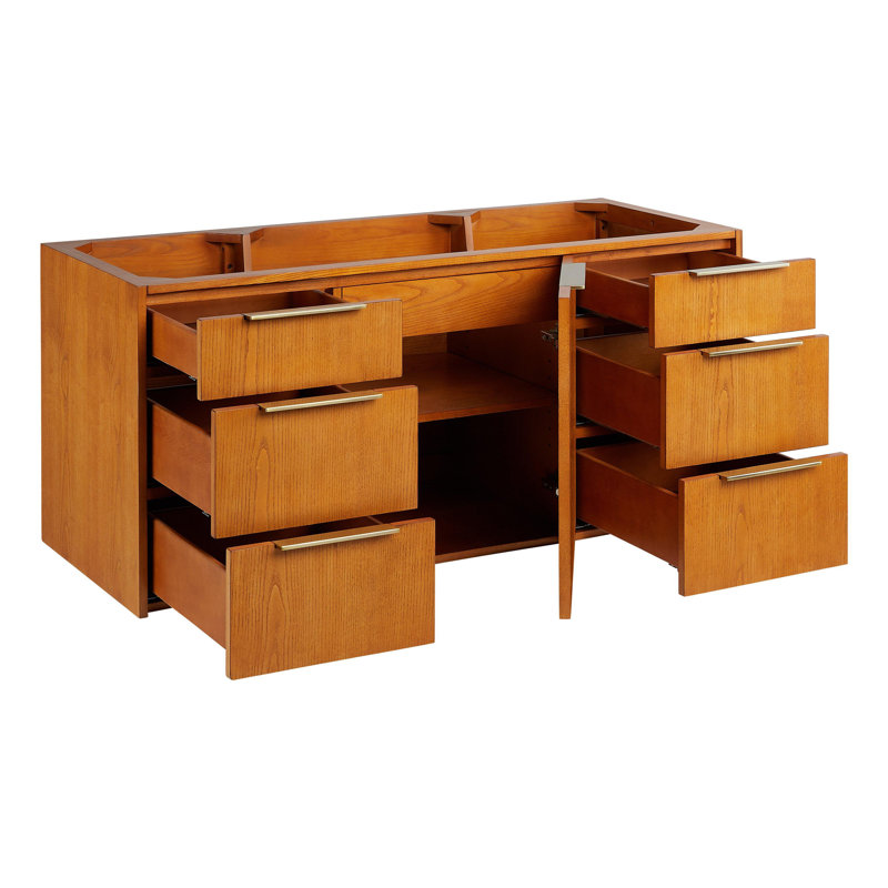 48" Dita Single Bathroom Vanity Set with Rectangular Undermount Sink, Medium Wood, 8" Widespread, Feathered White Quartz