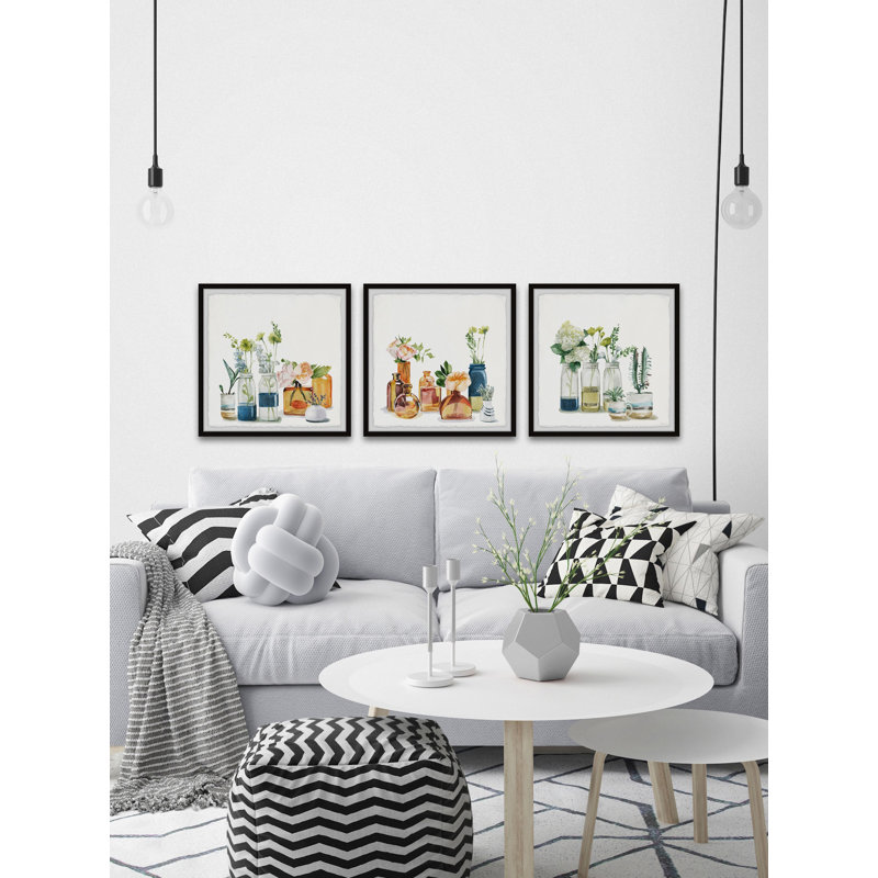 Triptyque arrangement floral facile, H 24 po x l 24 po x P 1,5 po