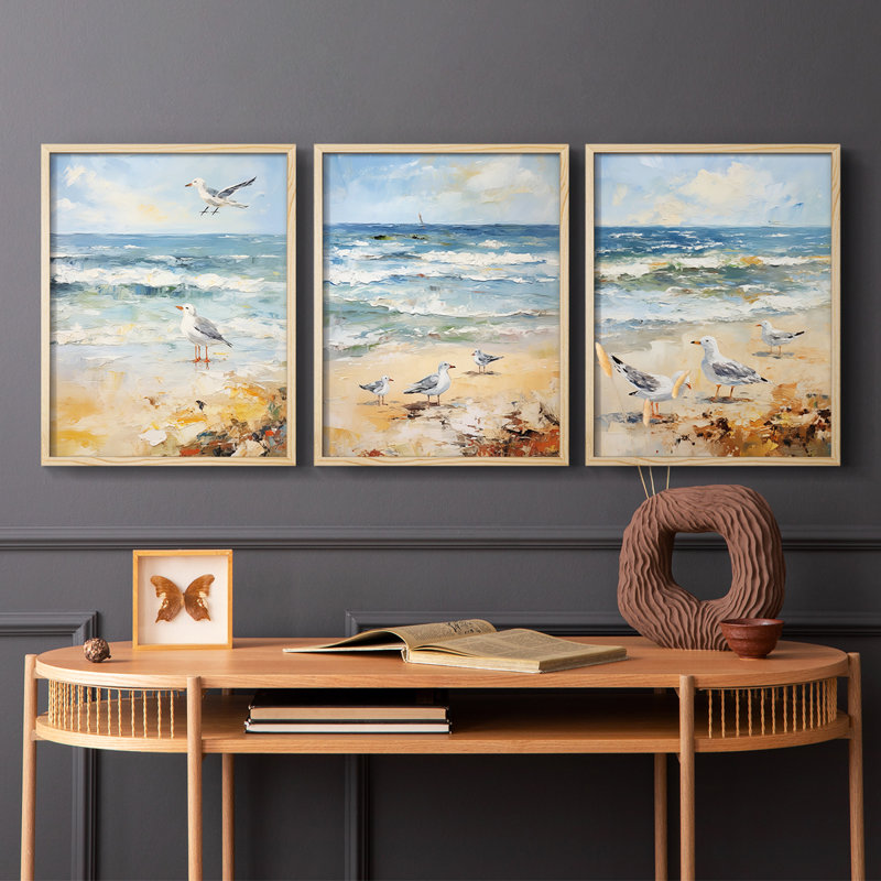 Série Sea and Shore CXII - Ensemble de 3 estampes numériques encadrées - Prêt à être accroché, Encadré naturel